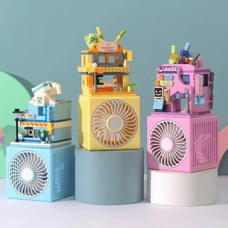 Ventilador de escritorio bloques de construcción ensamblados, hechos a mano, silencioso, carga USB, pequeño, regalo creativo