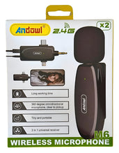Cargar imagen en el visor de la galería, Andowl M6 Par De Micrófonos Inalámbricos De Pinza Portátiles Negro x2 pz profesional funda para accesorios MOD M6
