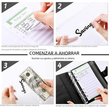 Cargar imagen en el visor de la galería, Organizador de ahorro de dinero A6, carpeta de presupuesto de cuero PU, cuaderno
