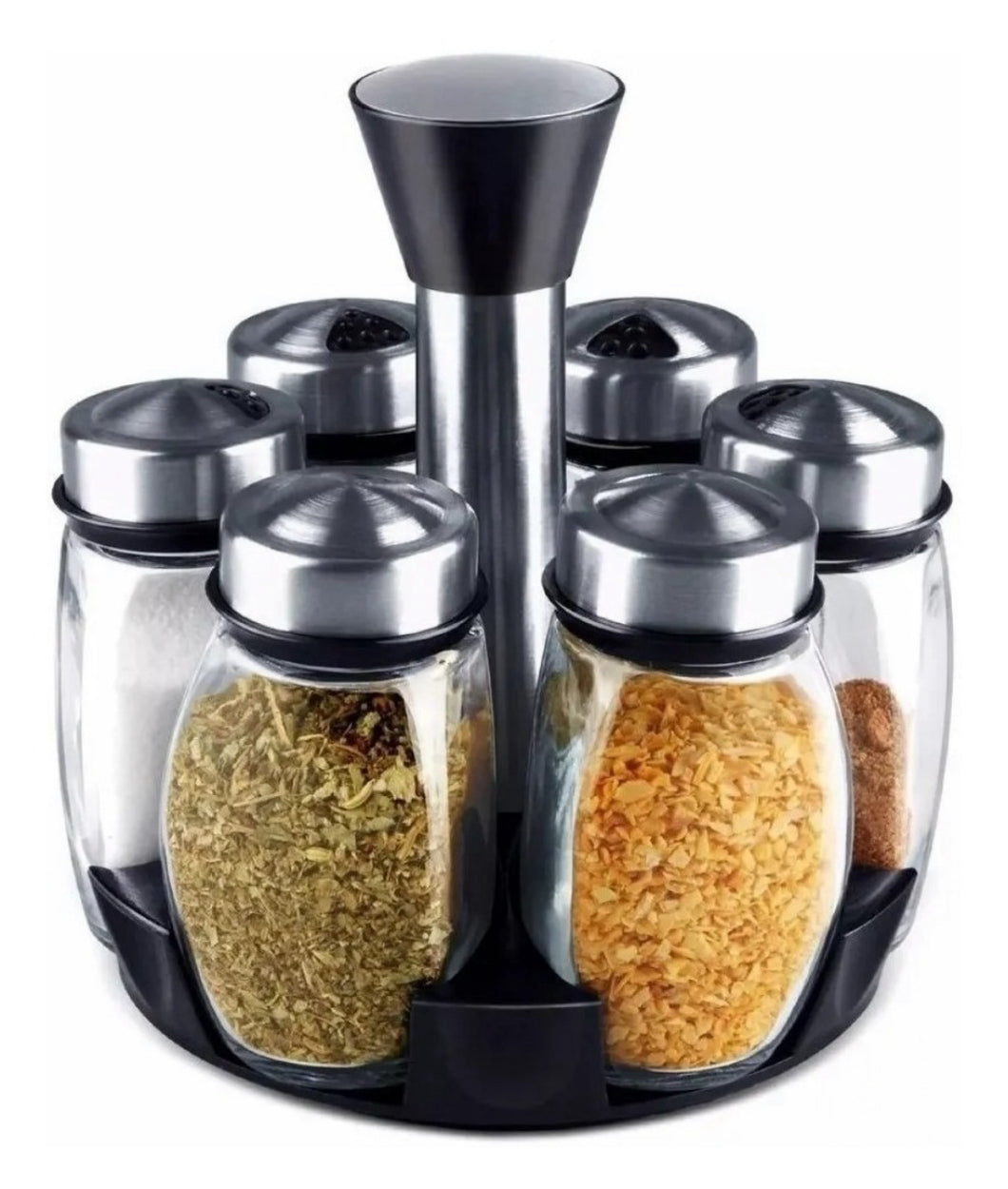 Set Especieros Acero Inoxidable Con Frascos De Vidrio X6 MOD 1662