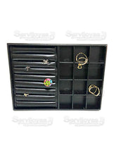 Cargar imagen en el visor de la galería, Joyero de cuero con tapa de vidrio negro mediano y grande para anillos, pendientes, pulseras, collares, pendientes, tachuelas MOD SSB41
