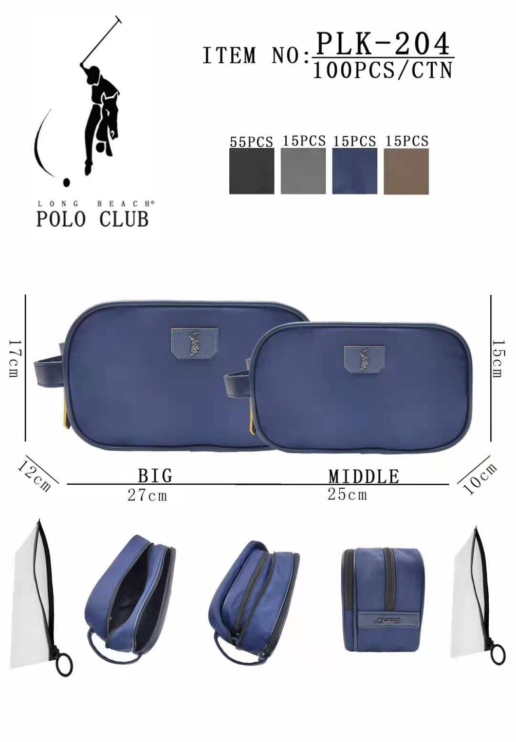 Bolsa De Aseo De Viaje, Neceser De Viaje Para Hombre Y Mujer 2 pz negro POLO CLUB MOD PLK-204