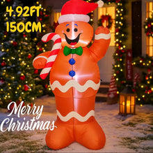 Cargar imagen en el visor de la galería, Juguete inflable de hombre de jengibre de 150cm, decoración navideña, decoración de patio de Navidad con luz LED MOD SD-72914
