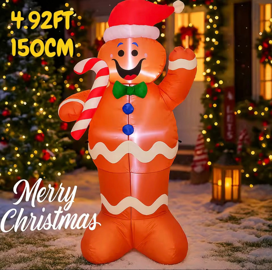 Juguete inflable de hombre de jengibre de 150cm, decoración navideña, decoración de patio de Navidad con luz LED MOD SD-72914
