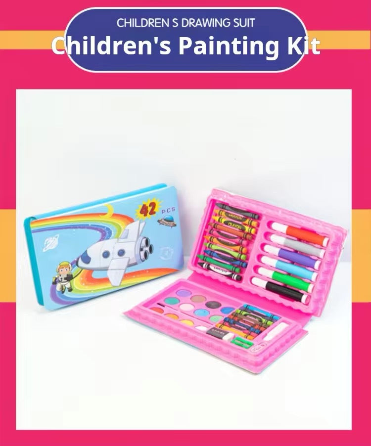 Juego de pinceles de acuarela para niños, caja de regalo de papelería, lápiz de dibujo de crayón, juego de bolígrafos de color, 42 piezas
