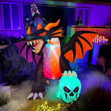 Cargar imagen en el visor de la galería, Decoración para jardín de dragón de dos cabezas inflable con luces 2.40 cm MOD 96907
