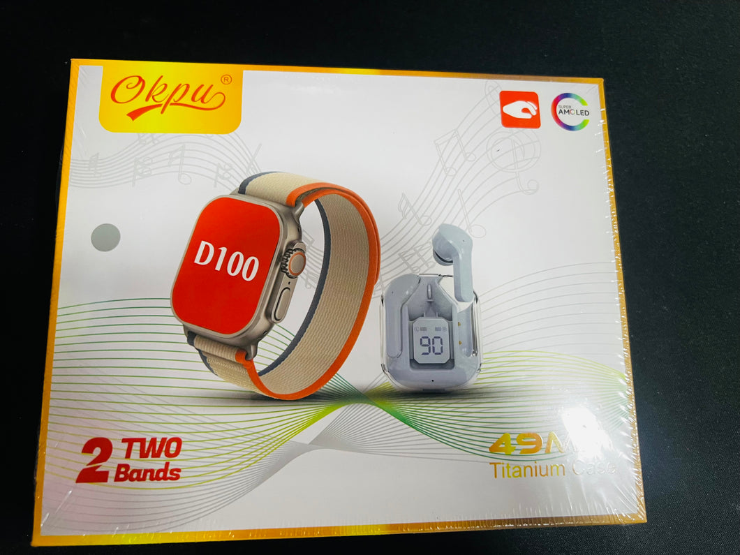 D100 ultra reloj Smart Wach kit 3 pz correas ,reloj,audífonos MOD SW-015. D100