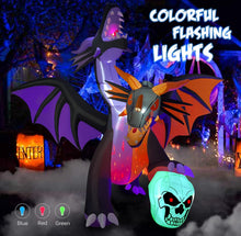 Cargar imagen en el visor de la galería, Decoración para jardín de dragón de dos cabezas inflable con luces 2.40 cm MOD 96907
