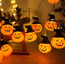 Cargar imagen en el visor de la galería, Guirnalda de luces de calabaza para decoración de Halloween, cadena de iluminación de calabaza sonriente para exteriores
