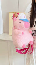 Cargar imagen en el visor de la galería, Mochila de felpa de capybara rosa y café con viñetas de animales, bolso cruzado de capibara verde de gran capacidad, bolso de felpa de capibara de moda de algodón Unisex 32 cm MOD 111

