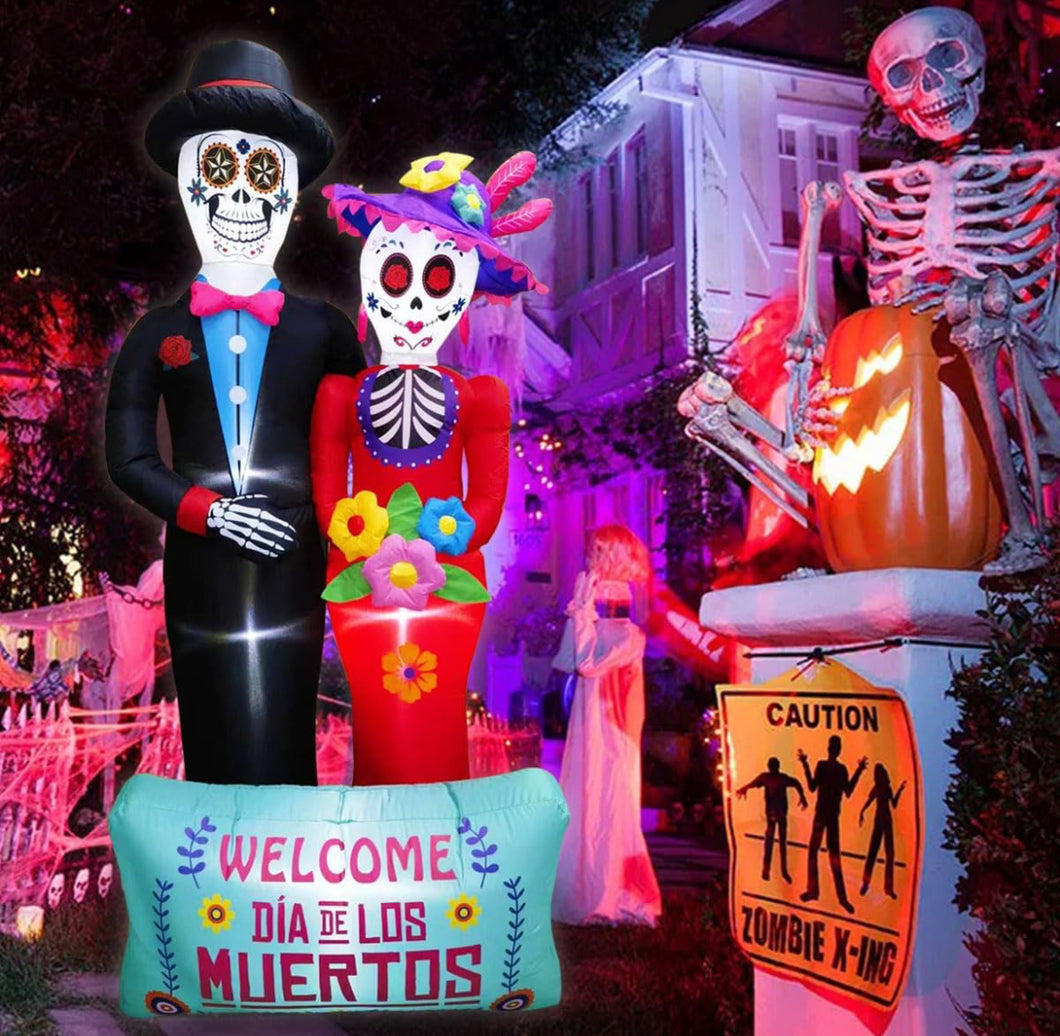Decoraciones inflables de Halloween de 8 pies con LED integrados, decoraciones de patio hinchables, pareja da la bienvenida inflable MOD WS5094