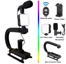 Cargar imagen en el visor de la galería, Kit estabilizador de soporte de Vlog de mano Universal para fotografía y Video, luz LED, micrófono, obturador remoto, cámara de teléfono, grabación de Video AY-49U MOD BBG-60368
