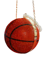 Cargar imagen en el visor de la galería, Bolso de mano con diseño de bola de diamante de basquetbol para mujer, bolsa de mano de lujo para fiesta, con cadena de hombro, de baloncesto BRILLANTE G
