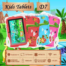 Cargar imagen en el visor de la galería, Tableta Android 2024 de 7 pulgadas para niños, Tablet educativa de estudio, Bluetooth, WiFi, con funda protectora bonita, regalo para niños 6 GB + 256 GB de memoria expandible a 1 T MOD D6
