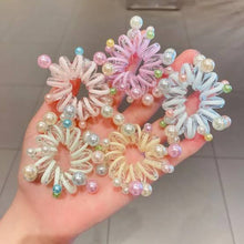 Cargar imagen en el visor de la galería, Dona retro Cuerda de pelo de línea telefónica, soporte de cola de caballo de perlas elásticas de estilo coreano dulce, lazos para el cabello, banda de goma transparente, Anillo para el cabello para fiesta
