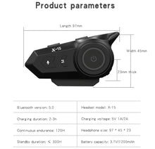 Cargar imagen en el visor de la galería, X-15-auriculares inalámbricos para casco de motocicleta, audífonos manos libres con Bluetooth 5,0, batería de 1200mAh, resistentes al agua MOD X-15
