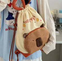 Cargar imagen en el visor de la galería, Mochila de dibujos animados capybara para niña, bolsa con cordón de Anime, gran capacidad, lona resistente MOD M02083
