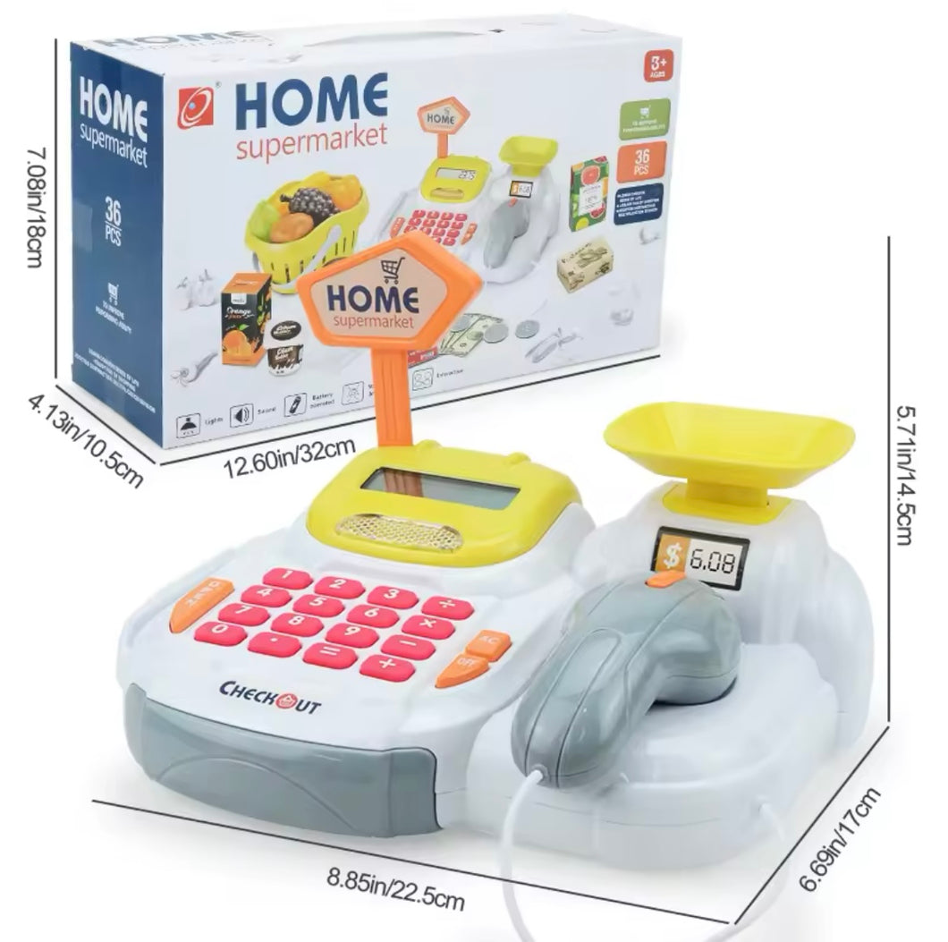 Caja registradora de juguete para tienda de supermercado con sonidos electrónicos, escáner de trabajo, calculadora, aprendizaje preescolar para niños y niñas MOD 668-117