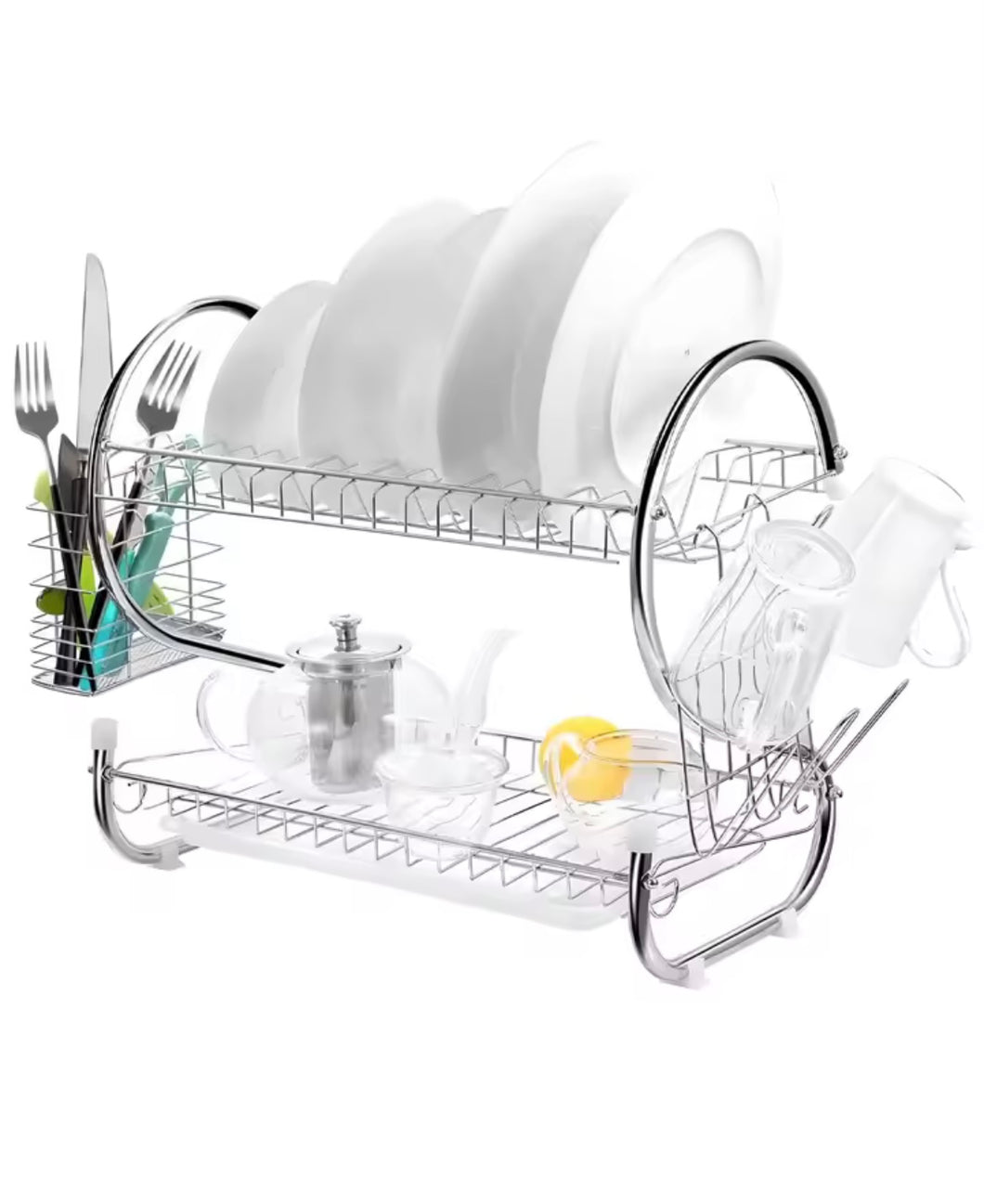 Escurridor Grande para Trastes Doble Nivel Escurridor Fregadero Para Platos y Vasos