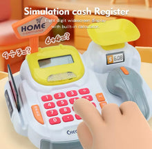 Cargar imagen en el visor de la galería, Caja registradora de juguete para tienda de supermercado con sonidos electrónicos, escáner de trabajo, calculadora, aprendizaje preescolar para niños y niñas MOD 668-117
