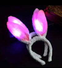 Cargar imagen en el visor de la galería, Diadema con Orejas de conejo y gato brillante, guirnalda de flores iluminadas, diadema de ratán, LED, disfraz de cumpleaños, boda y Halloween, regalo
