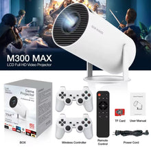 Cargar imagen en el visor de la galería, Proyector Consolas de juegos Retro M300 MAX, proyector de juegos 3D portátil Android 11 con dos asas RK3326 1080p BT5.4 4K, cine en casa inteligente MOD M300MAX
