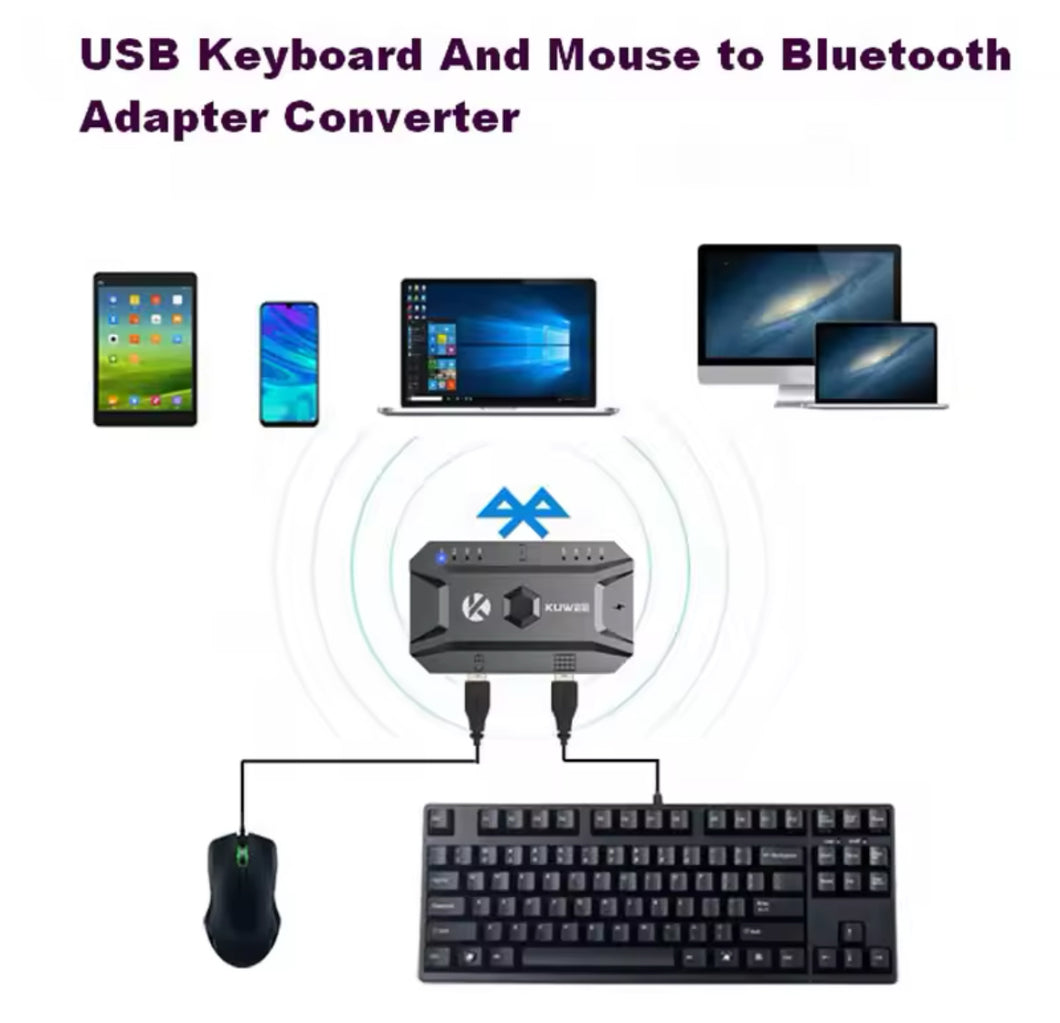 Adaptador de teclado y ratón Bluetooth, cambiado de teclado y ratón con cable a inalámbrico, capaz de conectar 8 dispositivos MOD CON.94