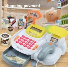 Cargar imagen en el visor de la galería, Caja registradora de juguete para tienda de supermercado con sonidos electrónicos, escáner de trabajo, calculadora, aprendizaje preescolar para niños y niñas MOD 668-117
