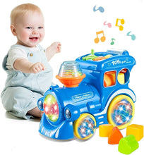 Cargar imagen en el visor de la galería, Tren electrico juguete niños,Juguetes bebes 6 12 18 meses,Azul,con luces,música,sonajeros y bloques MOD JYD1192A
