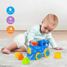 Cargar imagen en el visor de la galería, Tren electrico juguete niños,Juguetes bebes 6 12 18 meses,Azul,con luces,música,sonajeros y bloques MOD JYD1192A
