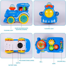 Cargar imagen en el visor de la galería, Tren electrico juguete niños,Juguetes bebes 6 12 18 meses,Azul,con luces,música,sonajeros y bloques MOD JYD1192A
