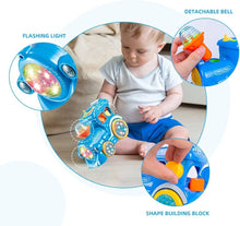 Cargar imagen en el visor de la galería, Tren electrico juguete niños,Juguetes bebes 6 12 18 meses,Azul,con luces,música,sonajeros y bloques MOD JYD1192A
