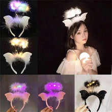 Cargar imagen en el visor de la galería, Diadema brillante de plumas de alas de Ángel, banda para el cabello de hada linda, Aro para el cabello con luz Led, accesorios de Anime para Cosplay, actuaciones, recuerdo de fiesta
