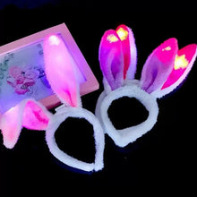 Cargar imagen en el visor de la galería, Diadema con Orejas de conejo y gato brillante, guirnalda de flores iluminadas, diadema de ratán, LED, disfraz de cumpleaños, boda y Halloween, regalo
