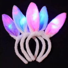 Cargar imagen en el visor de la galería, Diadema con Orejas de conejo y gato brillante, guirnalda de flores iluminadas, diadema de ratán, LED, disfraz de cumpleaños, boda y Halloween, regalo
