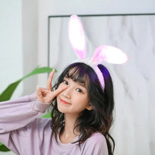 Cargar imagen en el visor de la galería, Diadema con Orejas de conejo y gato brillante, guirnalda de flores iluminadas, diadema de ratán, LED, disfraz de cumpleaños, boda y Halloween, regalo
