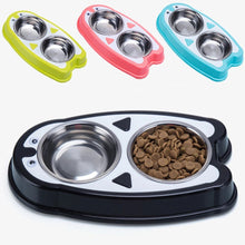 Cargar imagen en el visor de la galería, Dispensador de comida para gatos, cuenco doble de acero inoxidable, Universal, para perros y gatos
