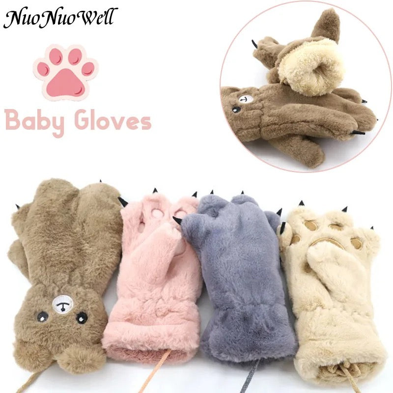 Guantes de felpa con diseño de pata de adorable garra de gato para niños