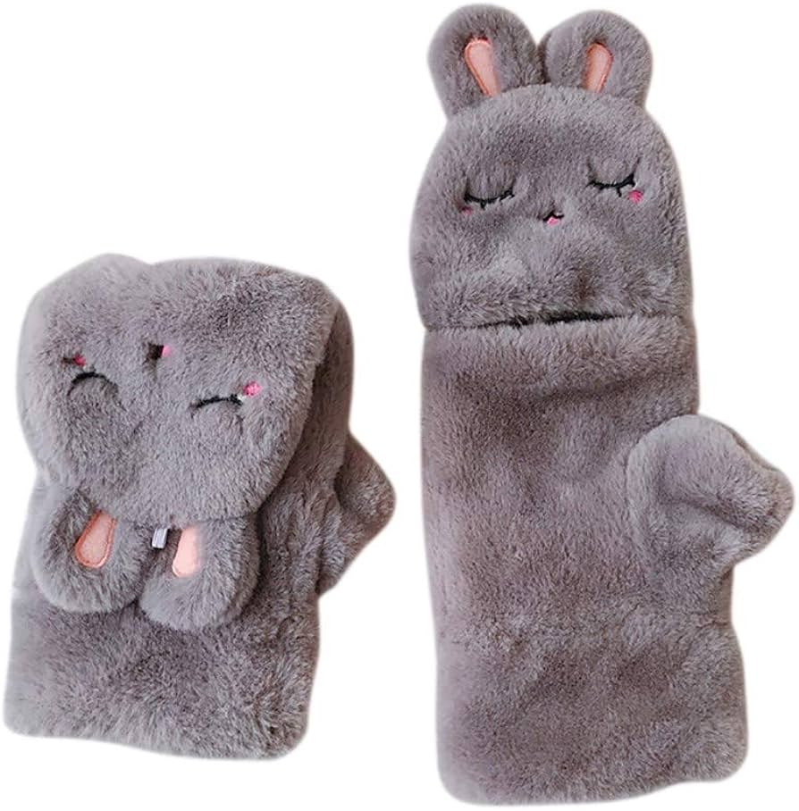 Guantes, Moda Mujer Invierno Encantador cálido abatible sobre Engrosamiento Conejo Felpa Guantes