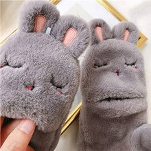 Cargar imagen en el visor de la galería, Guantes, Moda Mujer Invierno Encantador cálido abatible sobre Engrosamiento Conejo Felpa Guantes
