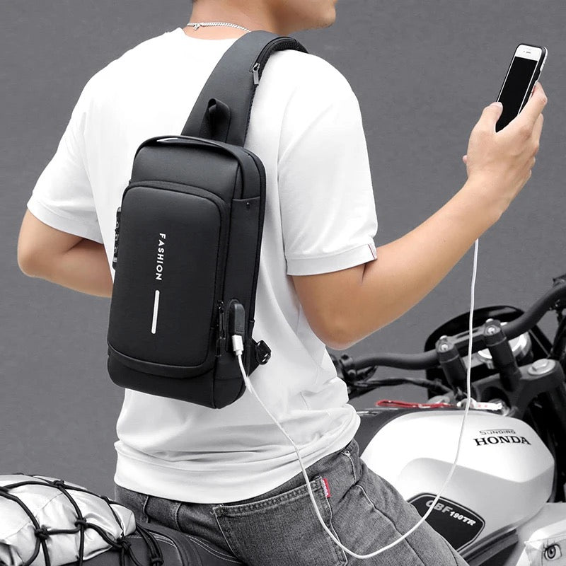 Bolso de hombro multifunción antirrobo USB para hombre, bandolera cruzada de viaje