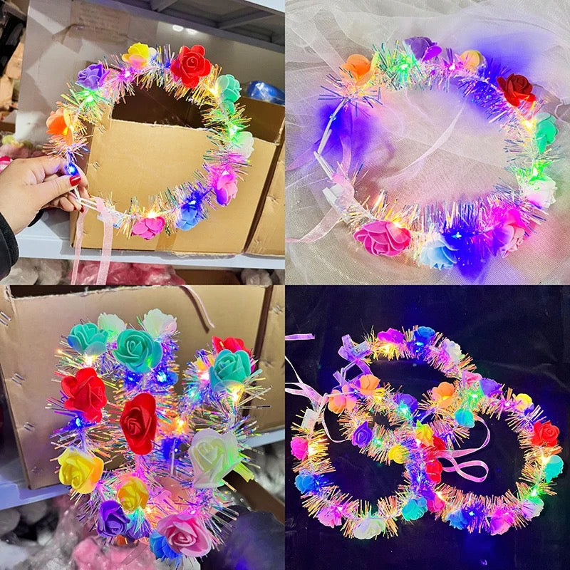 Corona de flores LED de hadas, diadema luminosa de 14 leds