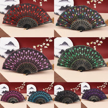 Cargar imagen en el visor de la galería, Abanico plegable con diseño de plumas de pavo real, ventilador plegable de lentejuelas
