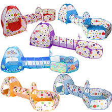 Cargar imagen en el visor de la galería, Casa castillo de juegos para niños, tienda de túnel para gatear en interiores y exteriores, Juego de 3 piezas, piscina de bolas, corralito para bebés, valla,
