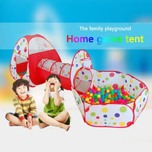 Cargar imagen en el visor de la galería, Casa castillo de juegos para niños, tienda de túnel para gatear en interiores y exteriores, Juego de 3 piezas, piscina de bolas, corralito para bebés, valla,
