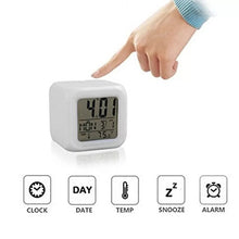 Cargar imagen en el visor de la galería, Reloj despertador Digital brillante para dormitorio de niños, luz LED de 7 colores que cambian, luz nocturna de alta calidad
