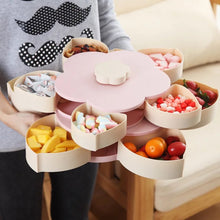 Cargar imagen en el visor de la galería, Caja de almacenamiento rotativa creativa de doble capa, organizador de decoración de boda de plástico con diseño de flores para aperitivos y dulces MOD GH6413
