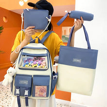 Cargar imagen en el visor de la galería, Conjunto de 4 unids/set de mochilas de lona para mujer, morral escolar para chicas adolescentes, mochila de viaje para estudiantes, mochila para ordenador portátil KAWAI MOD 314/406/2012
