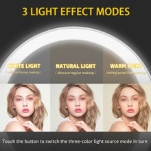 Cargar imagen en el visor de la galería, Espejo LED con pantalla táctil para maquillaje, tocador con 3 modos de luz regulables, recargable, para dormitorio MOD ZE-1303
