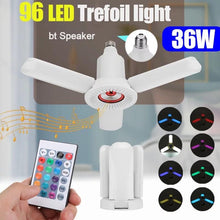 Cargar imagen en el visor de la galería, Foco con bocina iluminación regulable RGB música lámpara E27 luz Led para garaje Deformable Luz de techo con Altavoz bluetooth Control remoto Mod BL-023 - mychinashop.com
